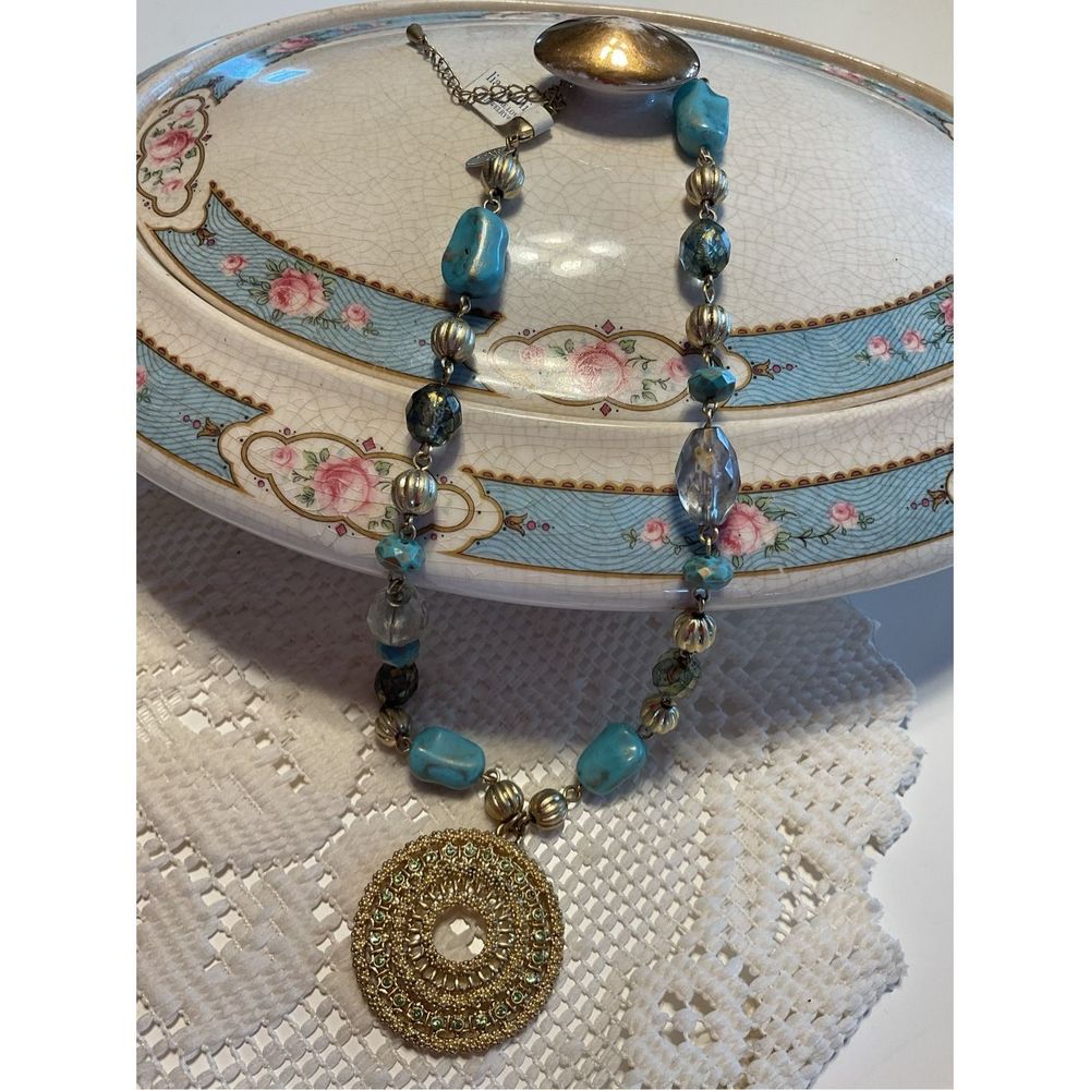 NWT Lia Sofia Pendant Necklace Turquoise Gold Silver 🌼🌿